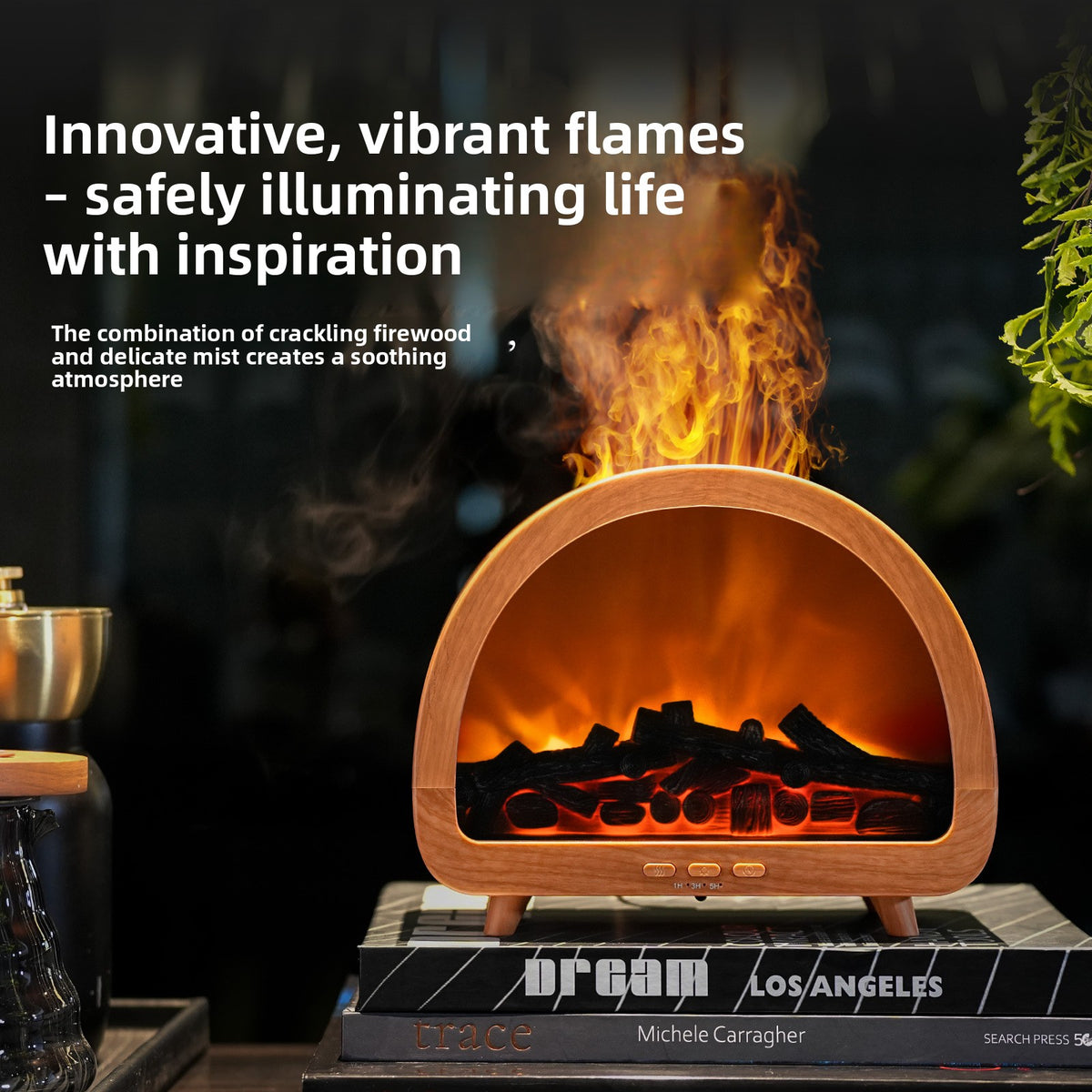 3D Flame Effect Ultrasonic Aromatherapy Humidifier with Aurora Light and Large Fog Output