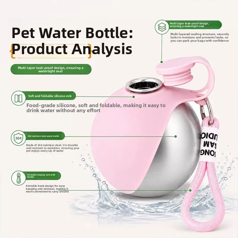 Portable Pet Water Bottle Stainless Steel Outdoor Dispenser