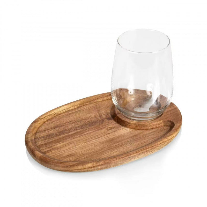 Acacia Wood Serving Tray for Wine Glasses and Party Use