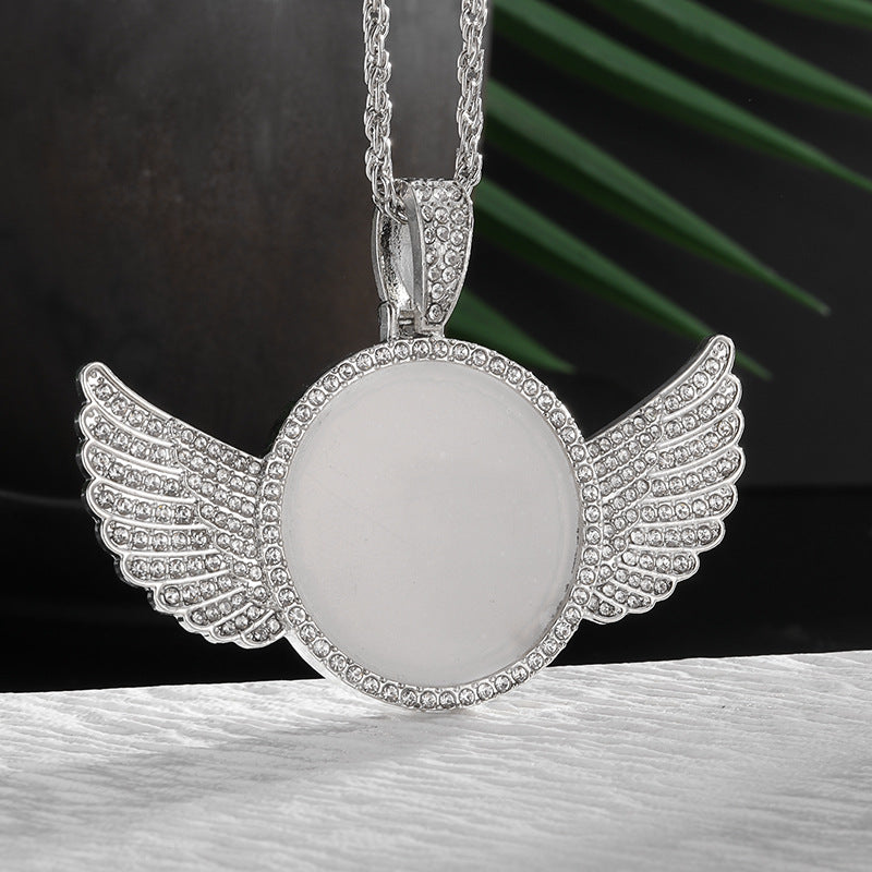 Round Wings Photo Frame Mirror Pendant Necklace