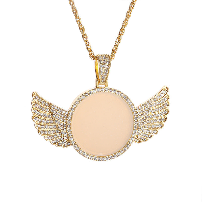 Round Wings Photo Frame Mirror Pendant Necklace