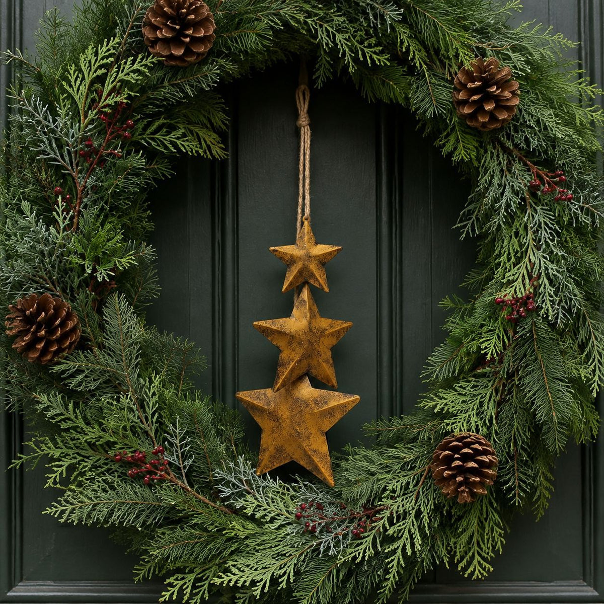 Vintage Iron Star Christmas Hanging Ornaments 3-Piece Set