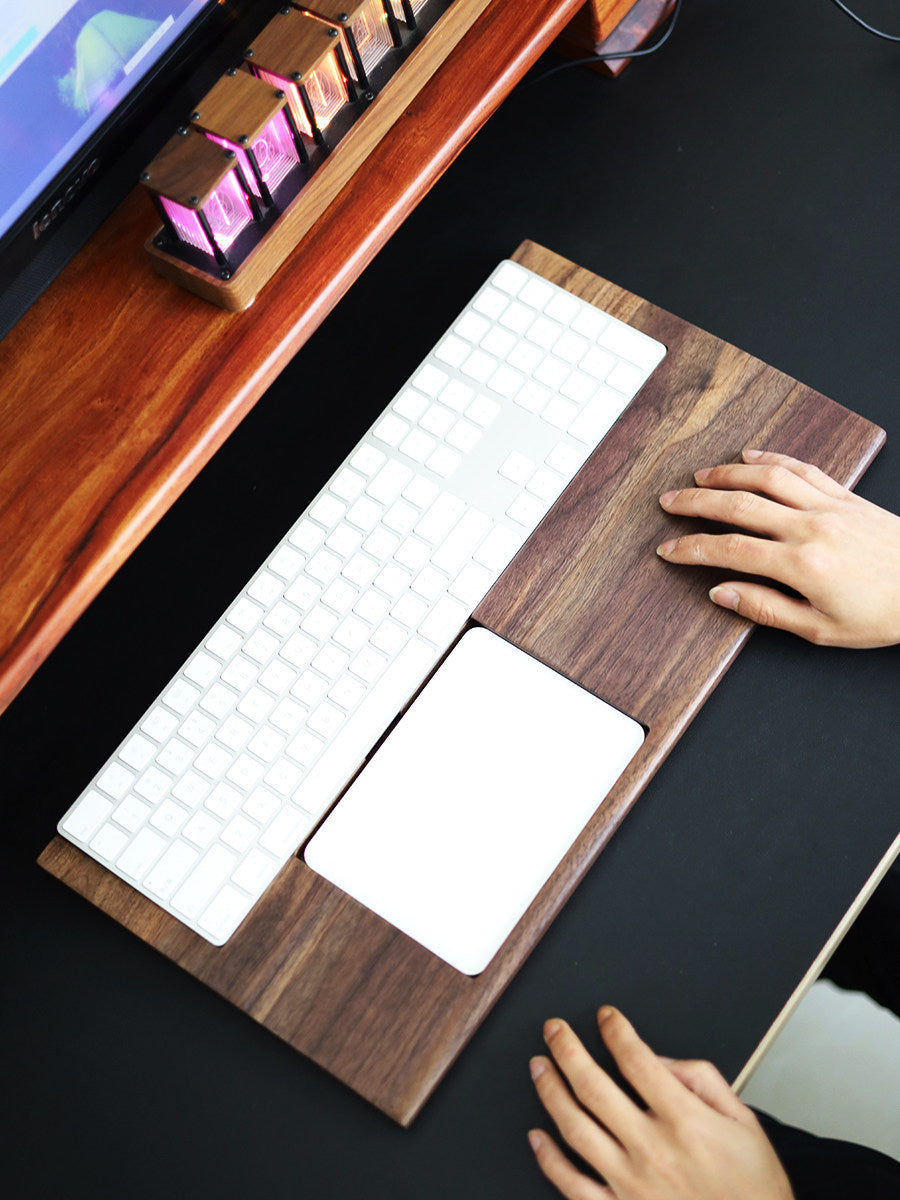 Walnut Wood Keyboard and Touchpad Stand with Wrist Rest