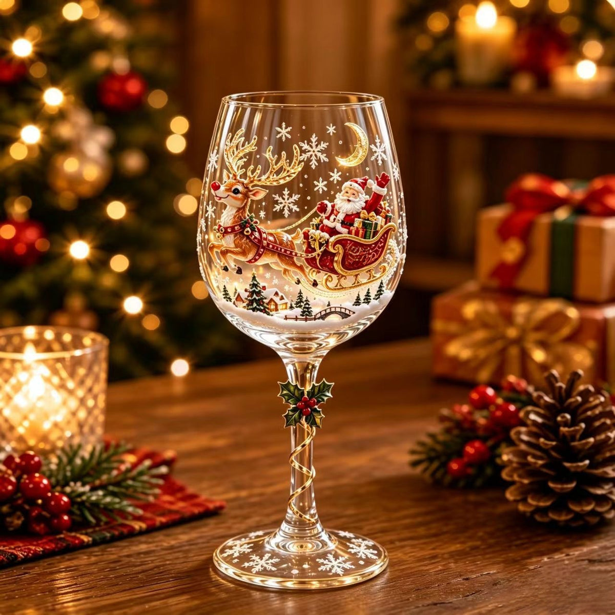 Christmas Themed Glass Art Goblets
