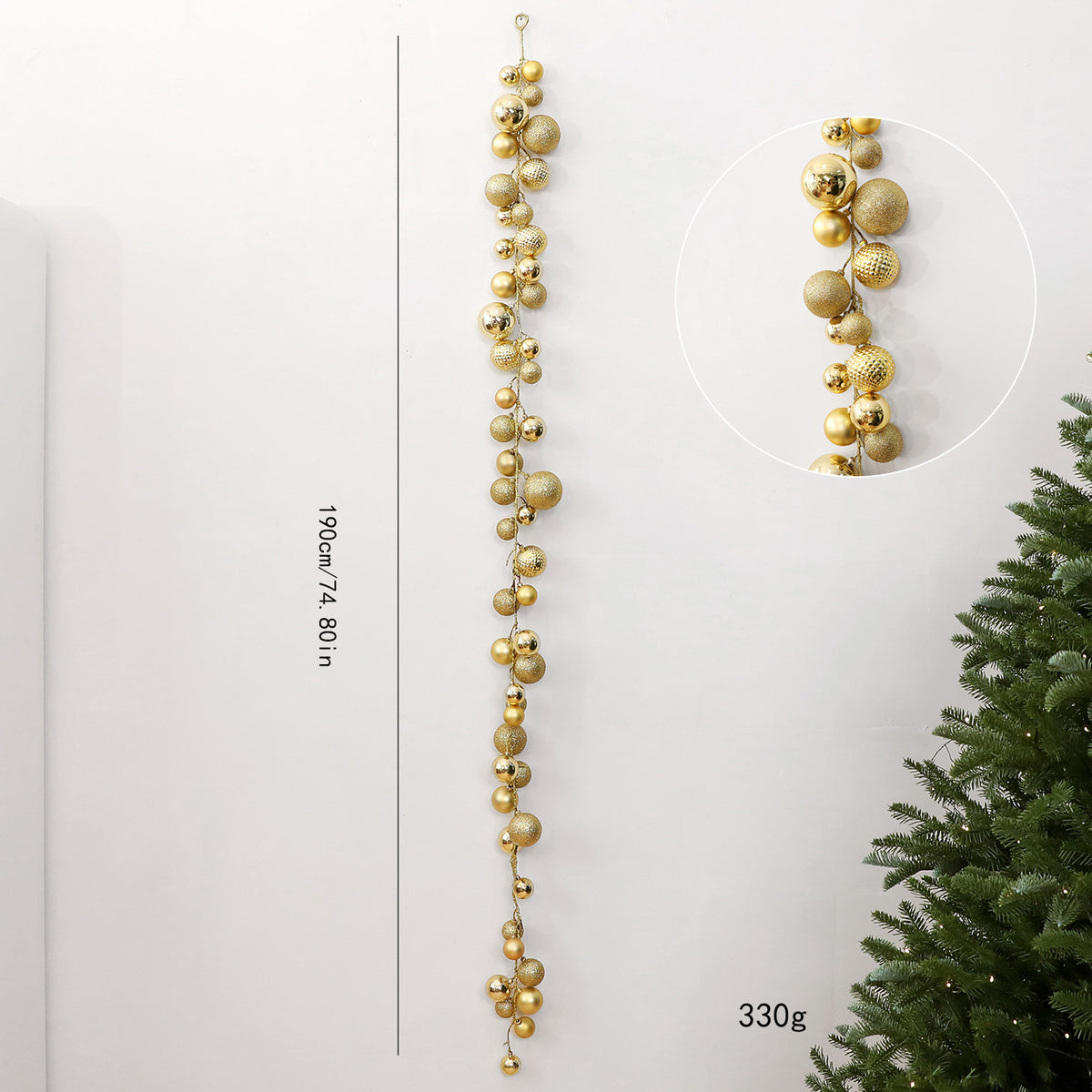 1.9M Electroplated Plastic Christmas Ball Garland DIY Holiday Decor