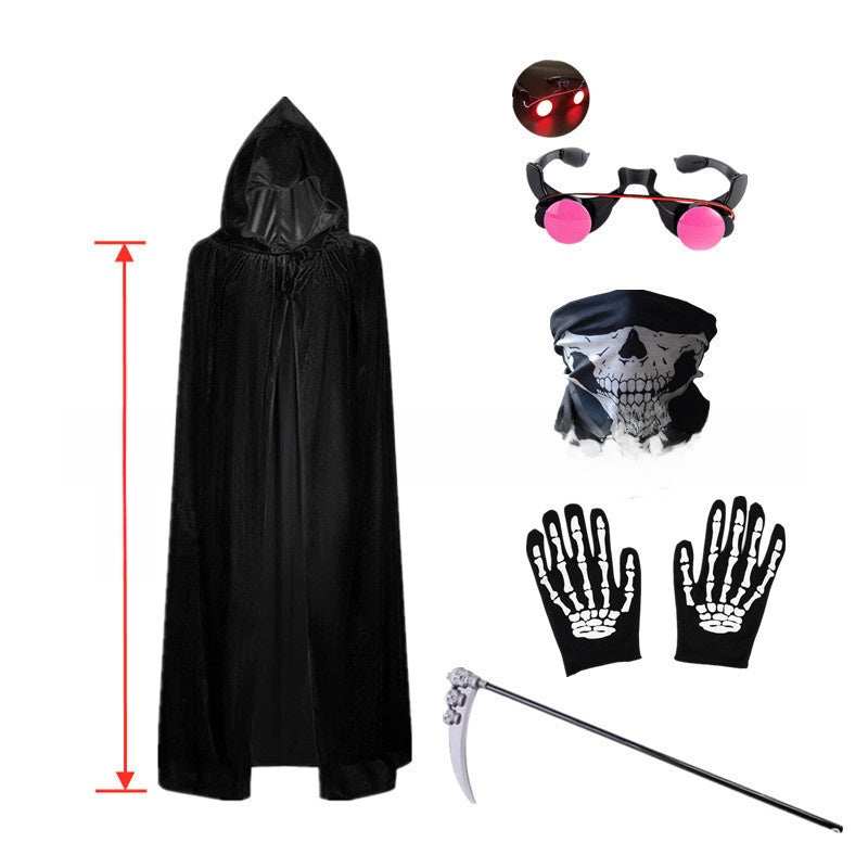Red Eyes Grim Reaper Halloween Costume with Cloak and Scythe