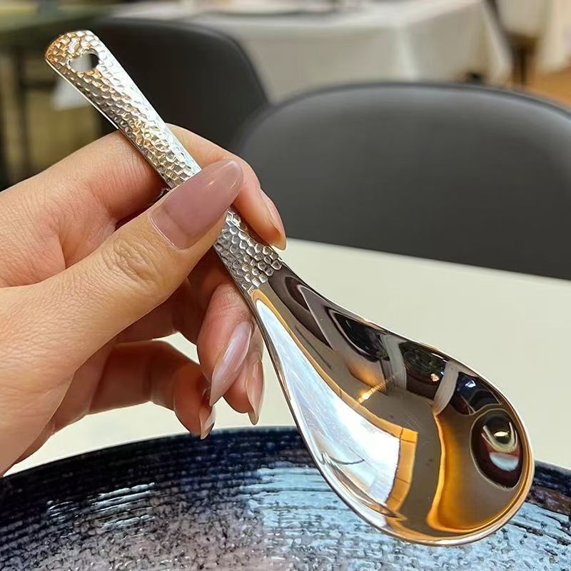 Stainless Steel Hammer Pattern Round Bottom Spoon