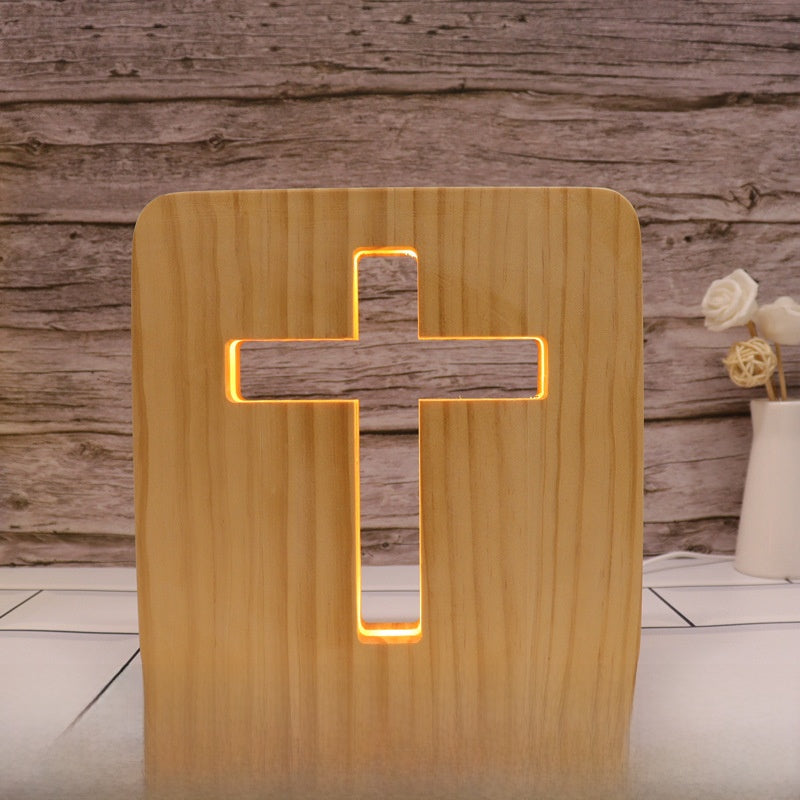 3D Wooden Hollow Carved LED Night Light USB Powered Warm Desk Lamp
