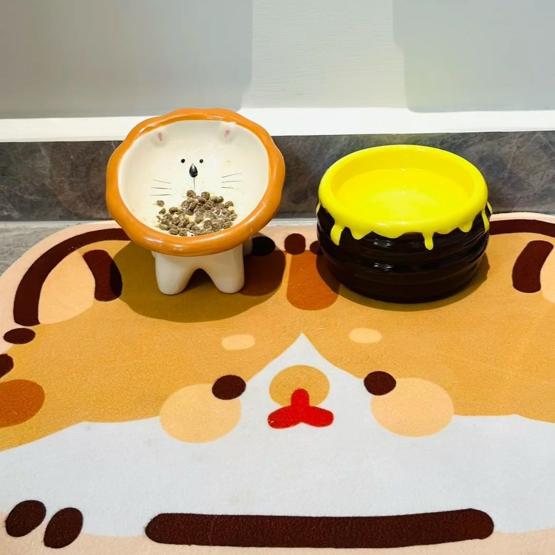 Cute Ceramic Anti-Spill Cat Dog Food Bowl