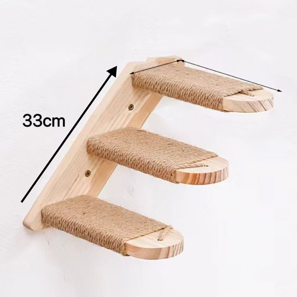 Solid Wood Wall-Mounted Cat Climbing Frame with Sisal Scratching Post
