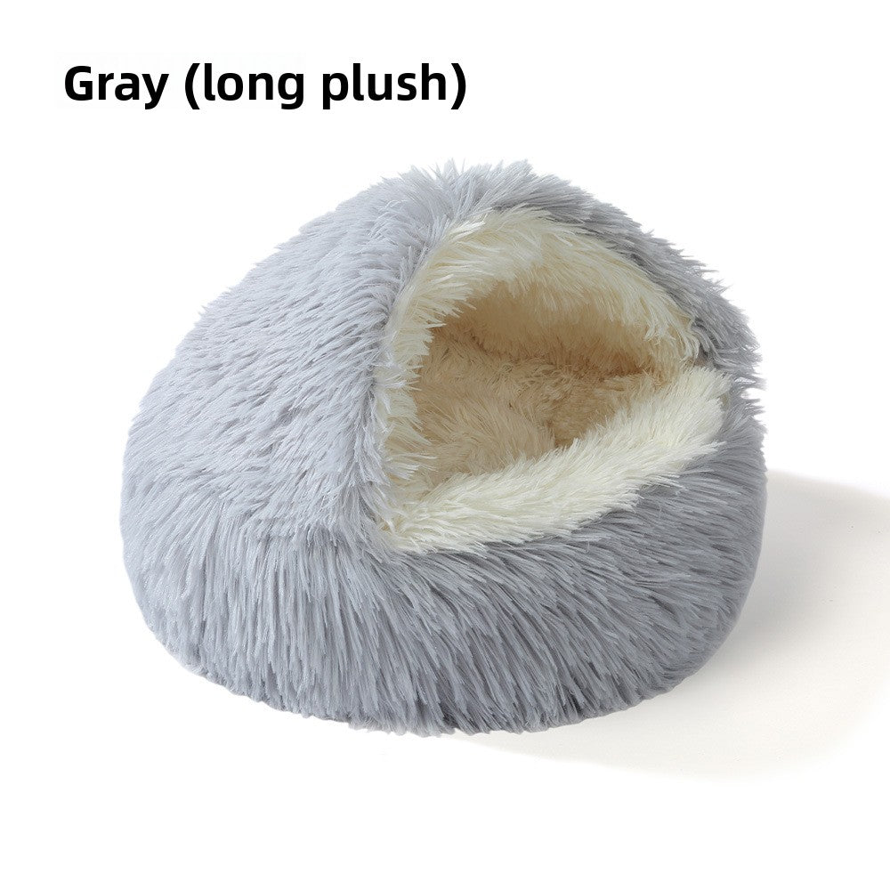 Semi-Enclosed Plush Pet Bed for Cats and Dogs