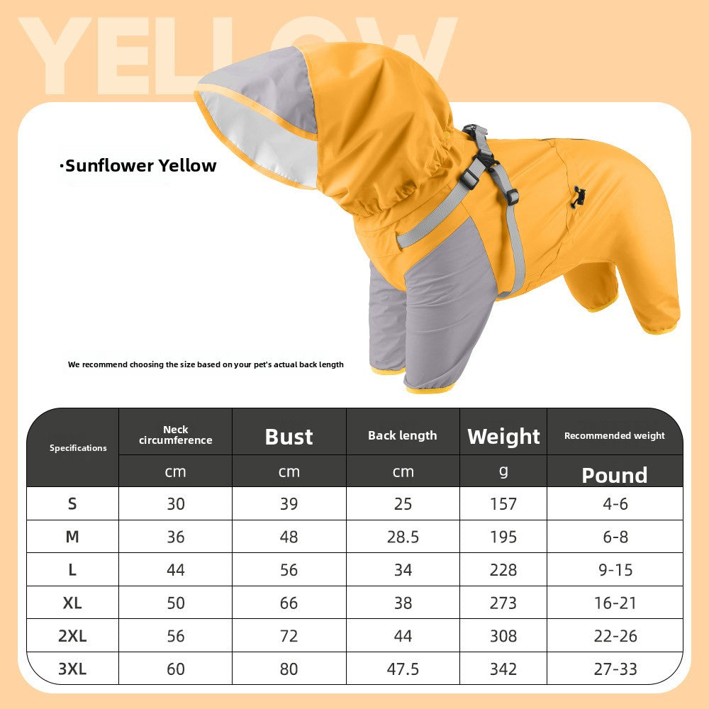 Waterproof Dog Raincoat Four-Legged Windproof Reflective Pet Clothes