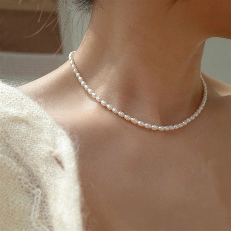 Stainless Steel Imitation Pearl Necklace Gold U-Shaped Pendant Fashion Jewelry