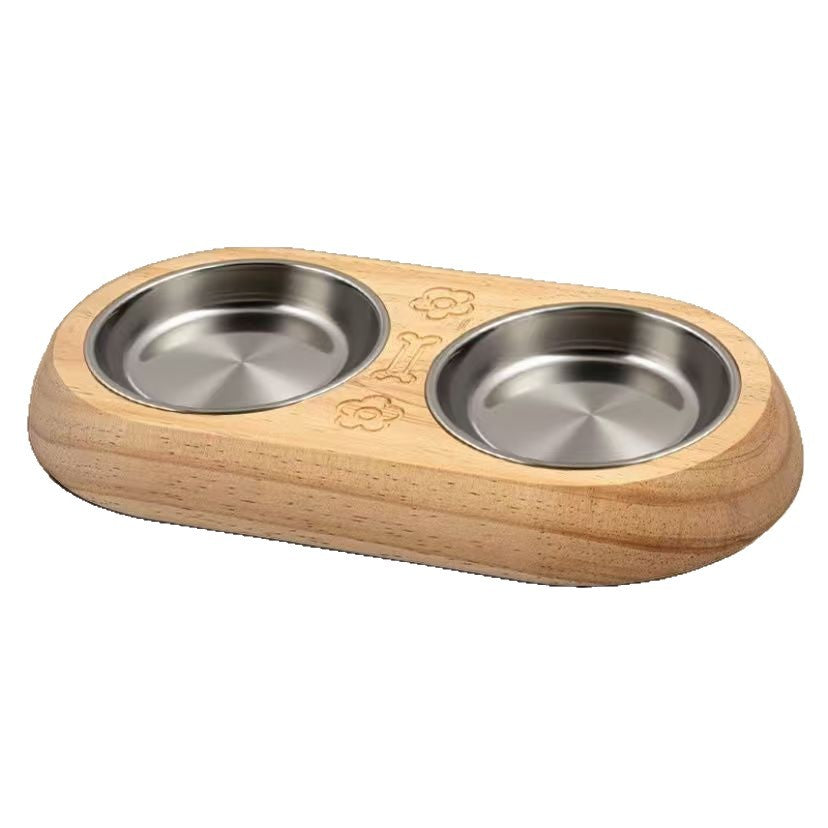 Stainless Steel Pet Bowl with Wood Base