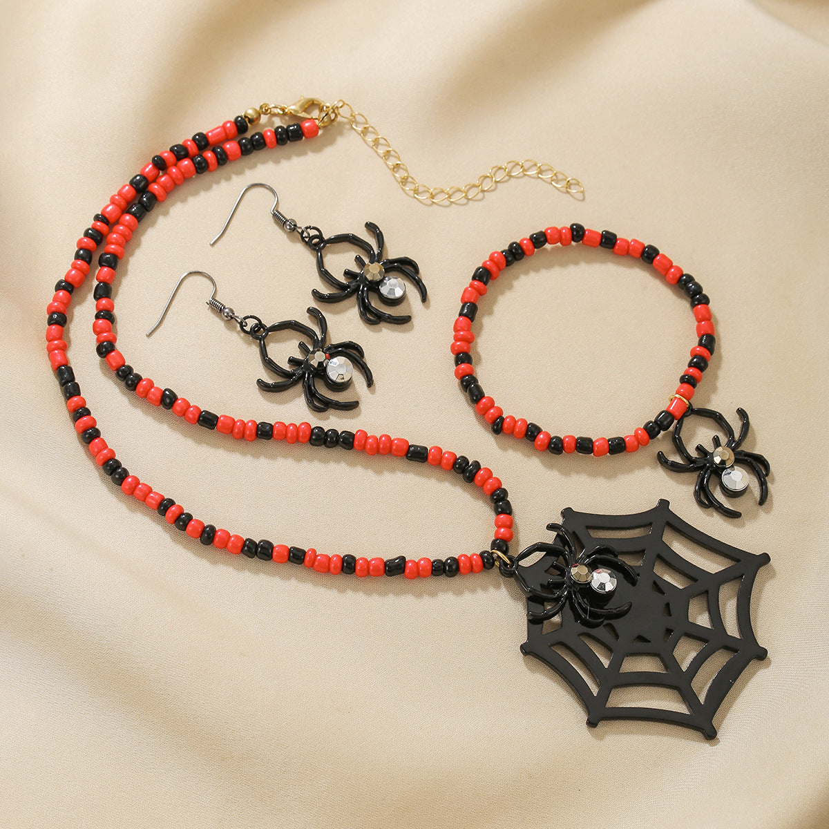 Halloween Beaded Skull Spider Jewelry Set