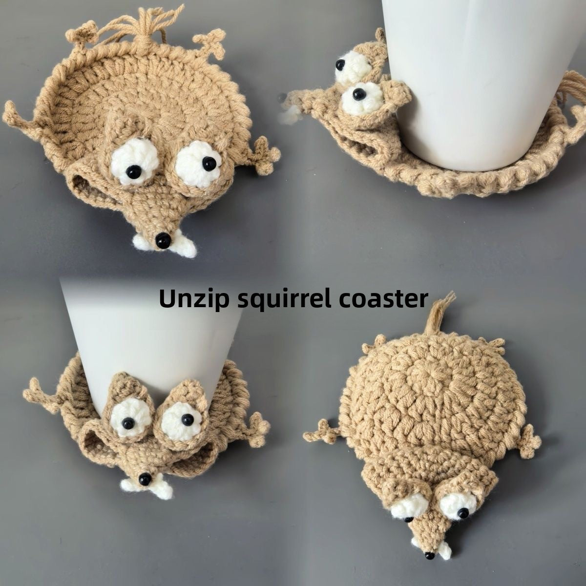 Handmade knitted cute animal coasters