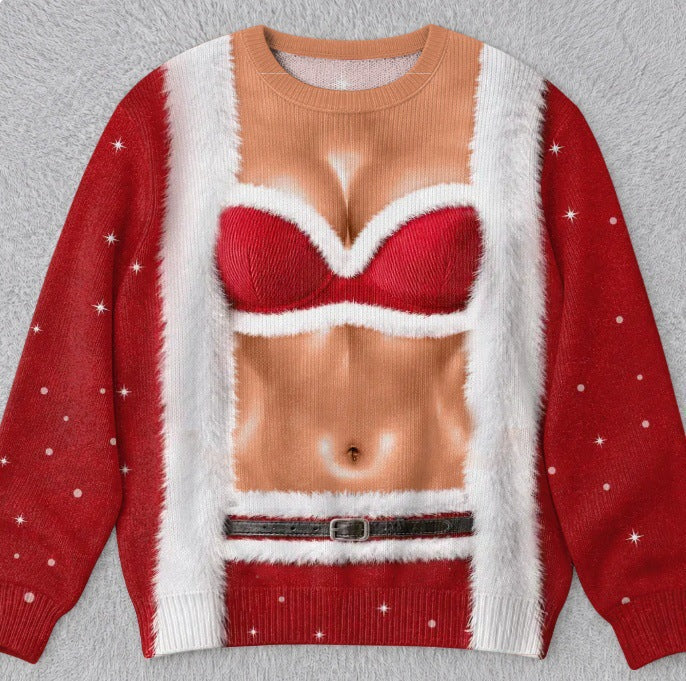 Womens 3D Printed Christmas Sweater Pullover Fleece Knit Top