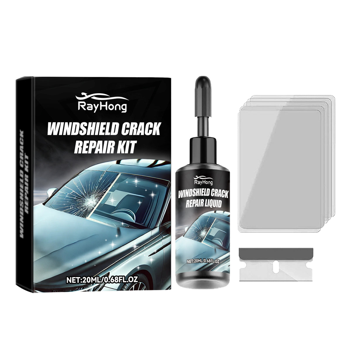 Windshield Crack Repair Kit with Blade and Curing Film