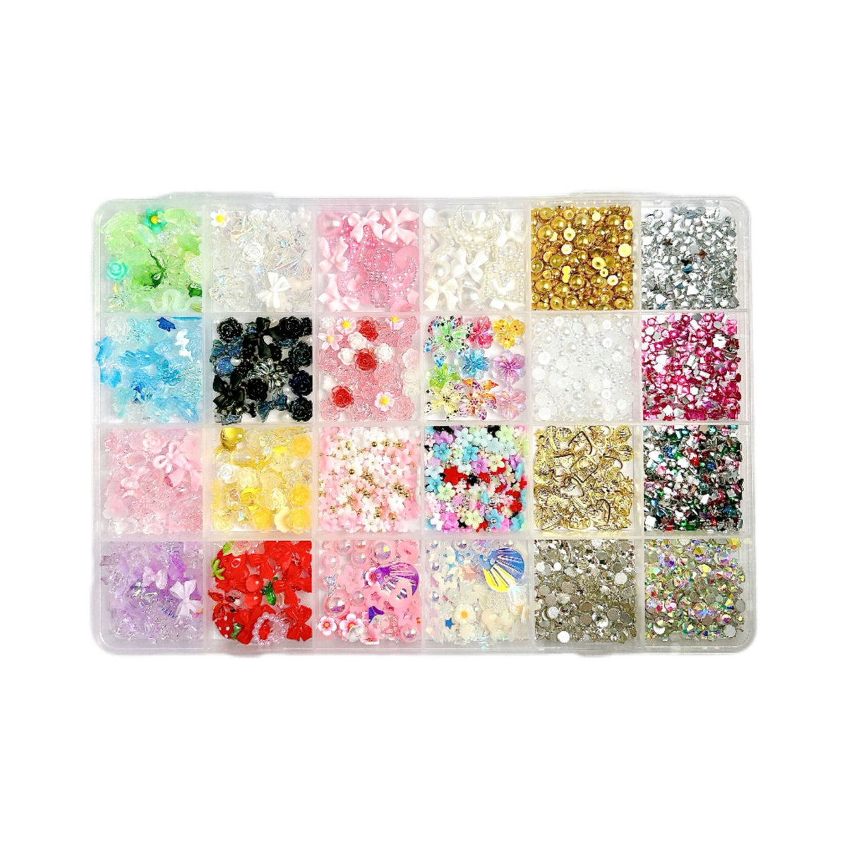 24-Grid Artificial Lily Flower Nail Art Decorations DIY Kit