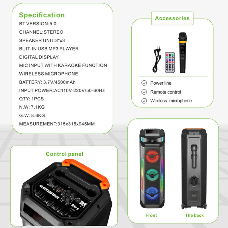 RGB LED Portable Karaoke Speaker with Wireless Microphone