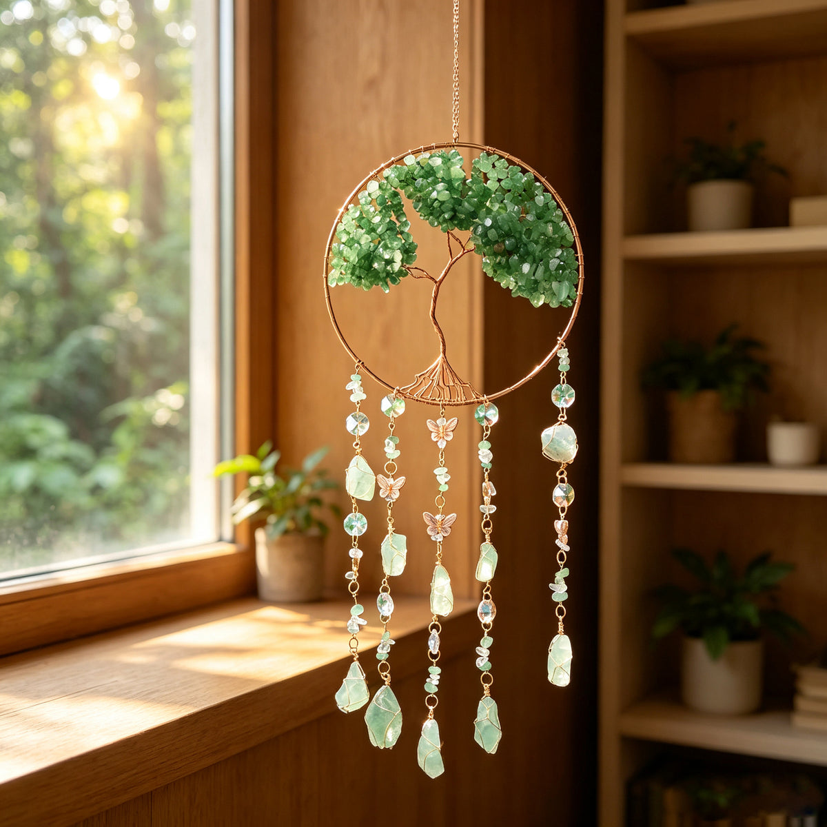 Natural agate crystal wind chime pendant