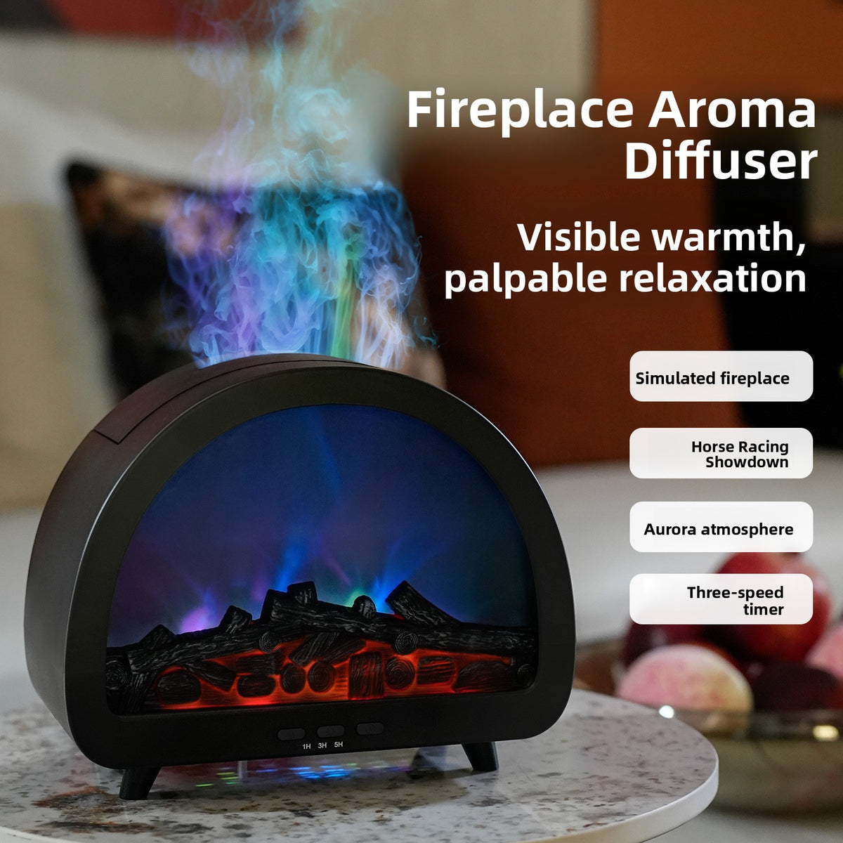 3D Flame Effect Ultrasonic Aromatherapy Humidifier with Aurora Light and Large Fog Output