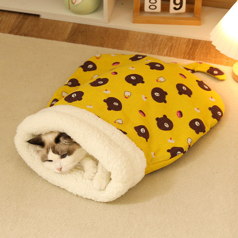 Winter Warm Plush Enclosed Tunnel Cat Bed, M Size for Cats Under 8kg