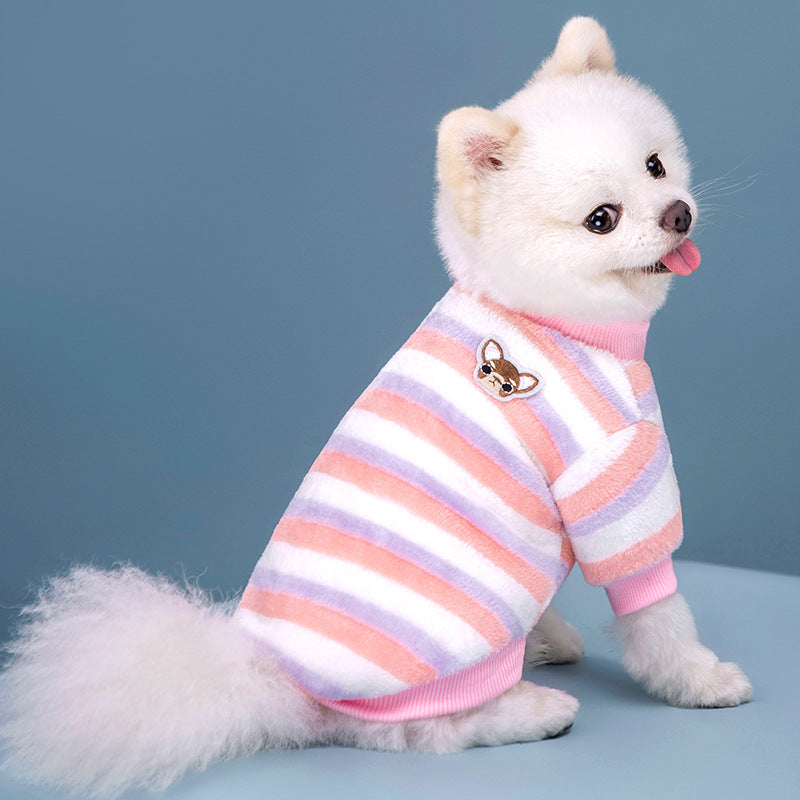 Cute Striped Fleece-Lined Dog Sweater