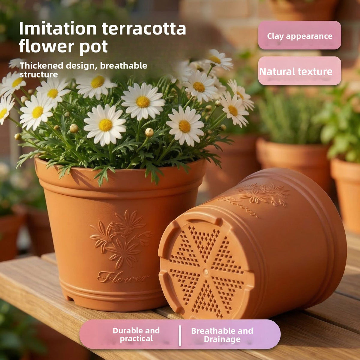 Embossed Imitation Ceramic Resin Flower Pot