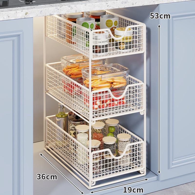 Pull-Out Under-Sink Cabinet Storage Organizer Multi-Layer Sliding Basket