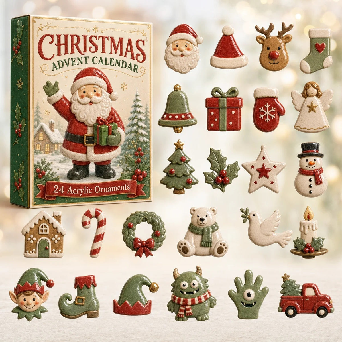 Christmas Advent Calendar Acrylic Blind Box Decoration Collectible Toy