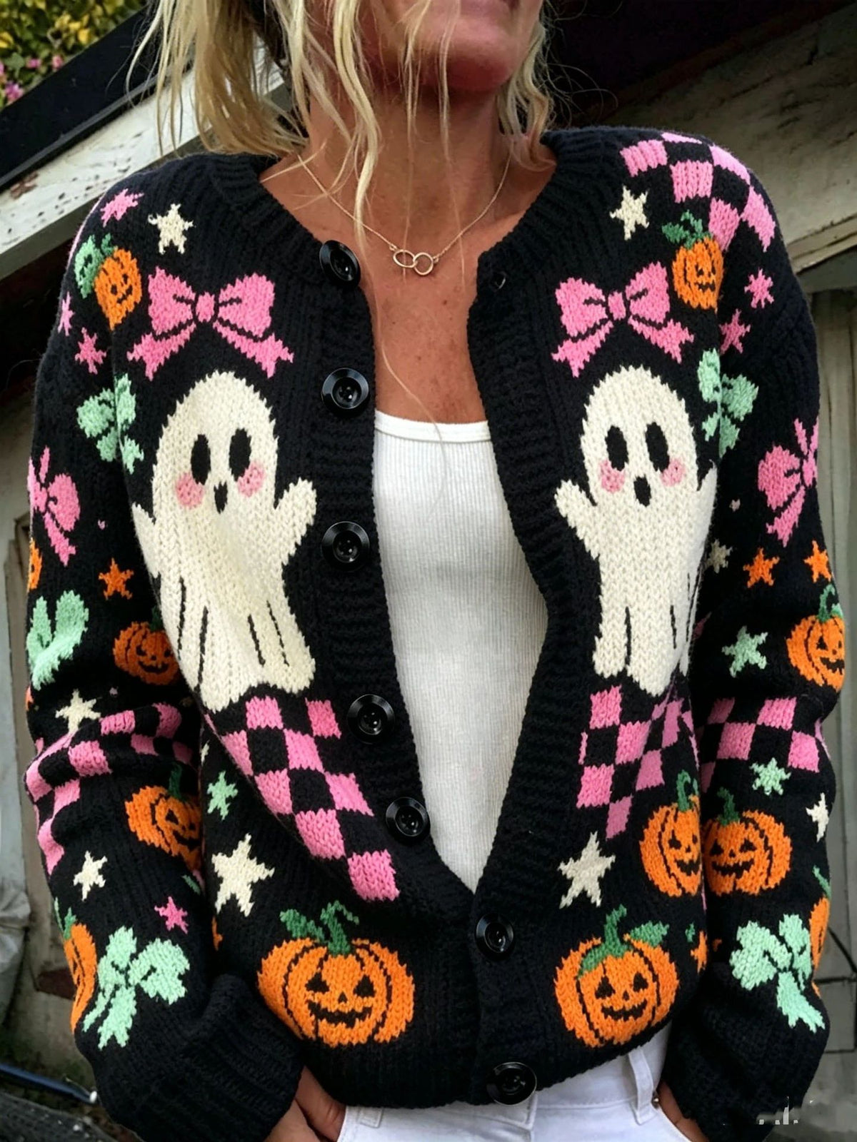 Christmas sweater vintage round-neck cardigan