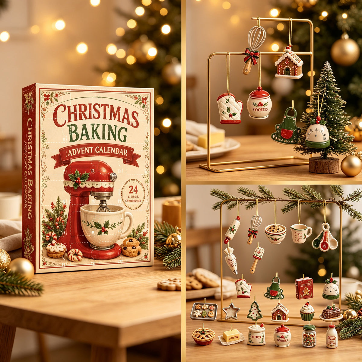 Christmas Baking Advent Calendar with 24 Acrylic Ornaments