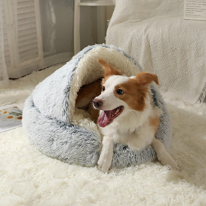 Semi-Enclosed Plush Pet Bed for Cats and Dogs