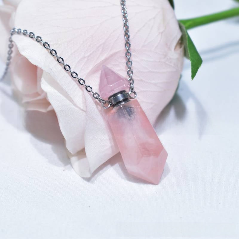 Natural Crystal Hexagonal Perfume Bottle Pendant