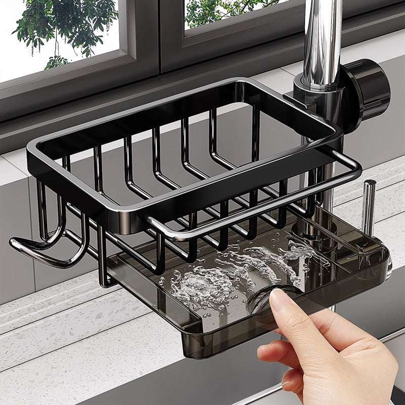 Kitchen Faucet Sink Storage Rack, Metal Hanging Draining Basket for Sponge and Dishcloth
