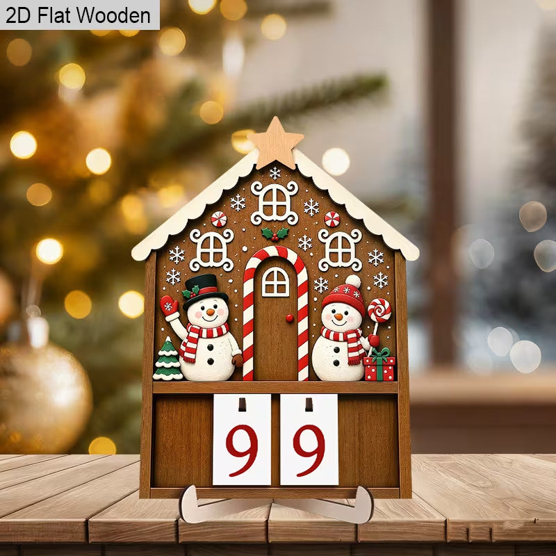Wooden Christmas Advent Calendar Desktop Decoration