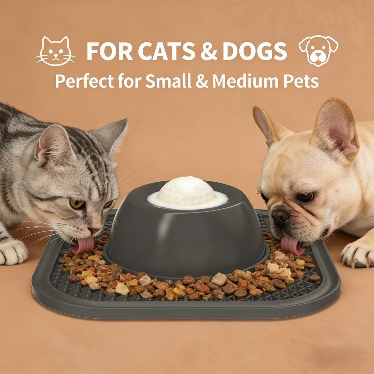 Double Bowl Silicone Slow Feeder Licking Mat with Suction Base for Dogs