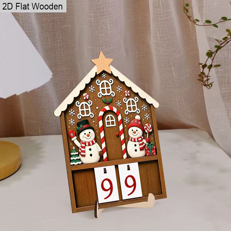 Wooden Christmas Advent Calendar Desktop Decoration