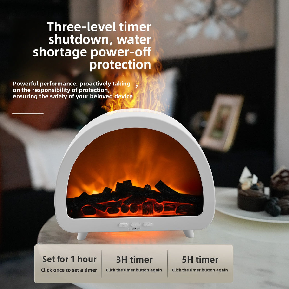 3D Flame Effect Ultrasonic Aromatherapy Humidifier with Aurora Light and Large Fog Output
