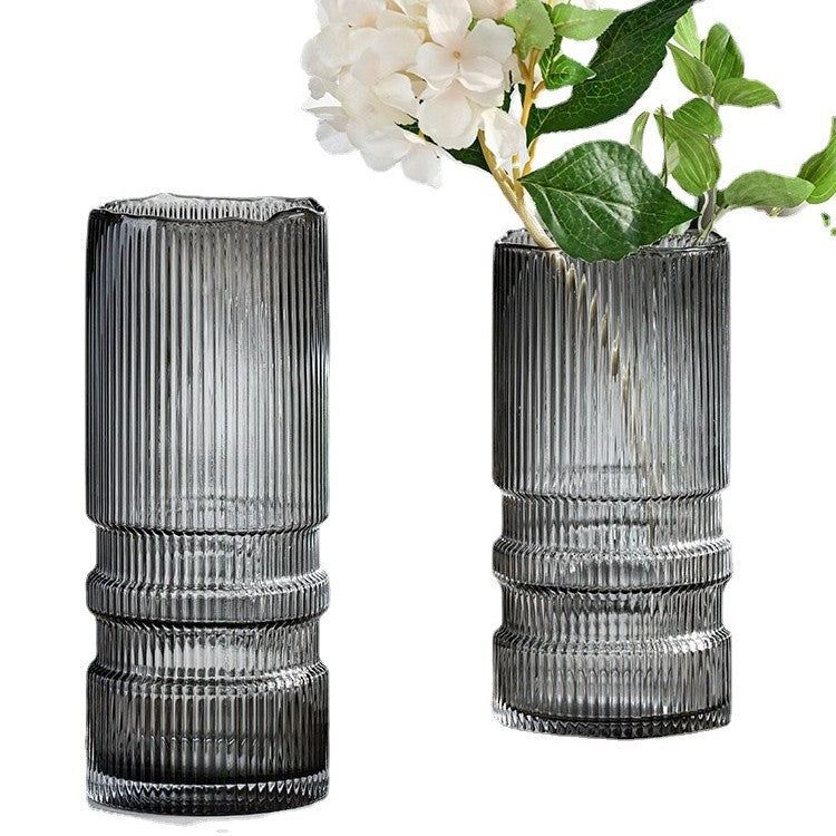 Thickened Smoky Gray Glass Flower Vase