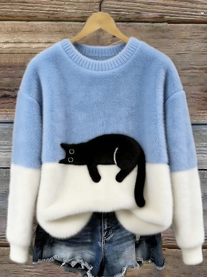 Womens 3D Printed Christmas Flannel Pullover Sweatshirt