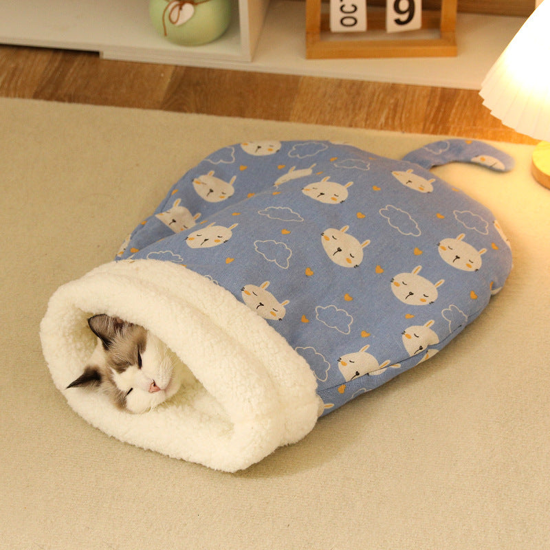 Winter Warm Plush Enclosed Tunnel Cat Bed, M Size for Cats Under 8kg