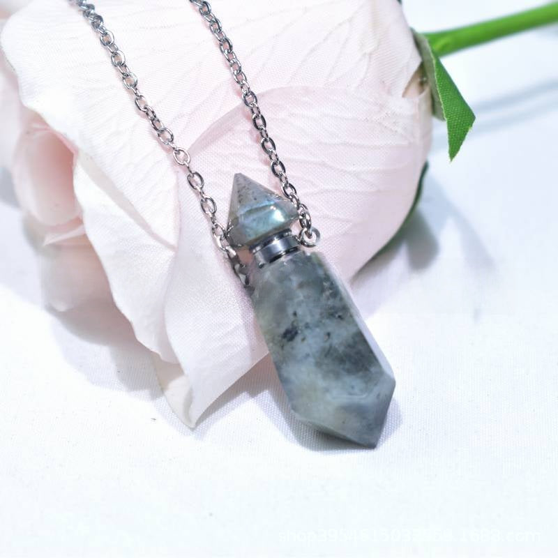 Natural Crystal Hexagonal Perfume Bottle Pendant