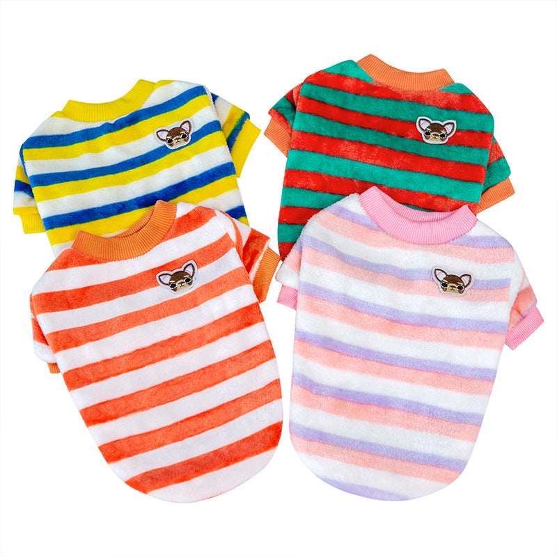 Cute Striped Fleece-Lined Dog Sweater