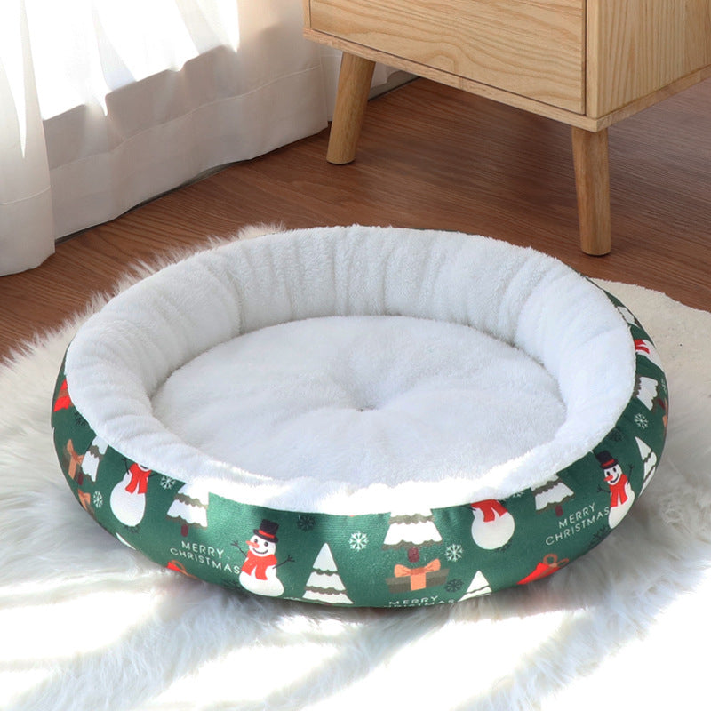 Christmas Round Pet Nest for Cats and Dogs