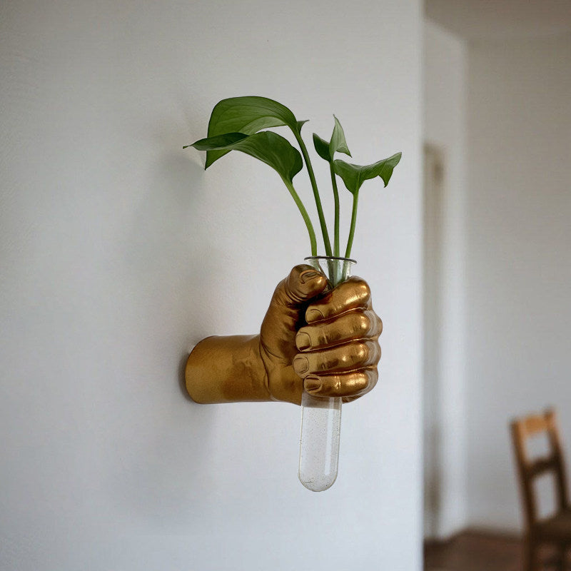 Golden Hand-Held Glass Vase Wall Hanging Decor