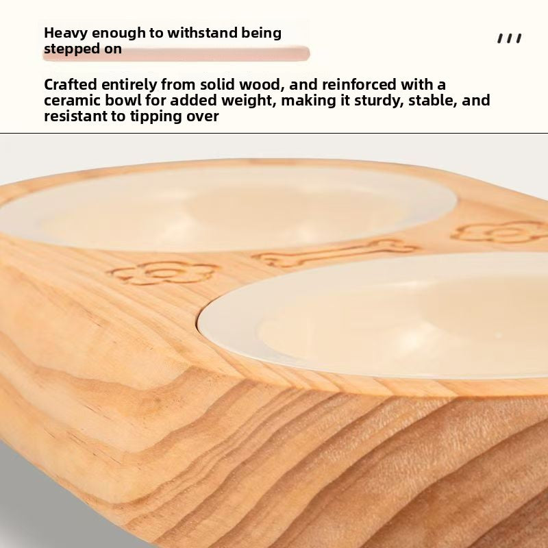 Stainless Steel Pet Bowl with Wood Base
