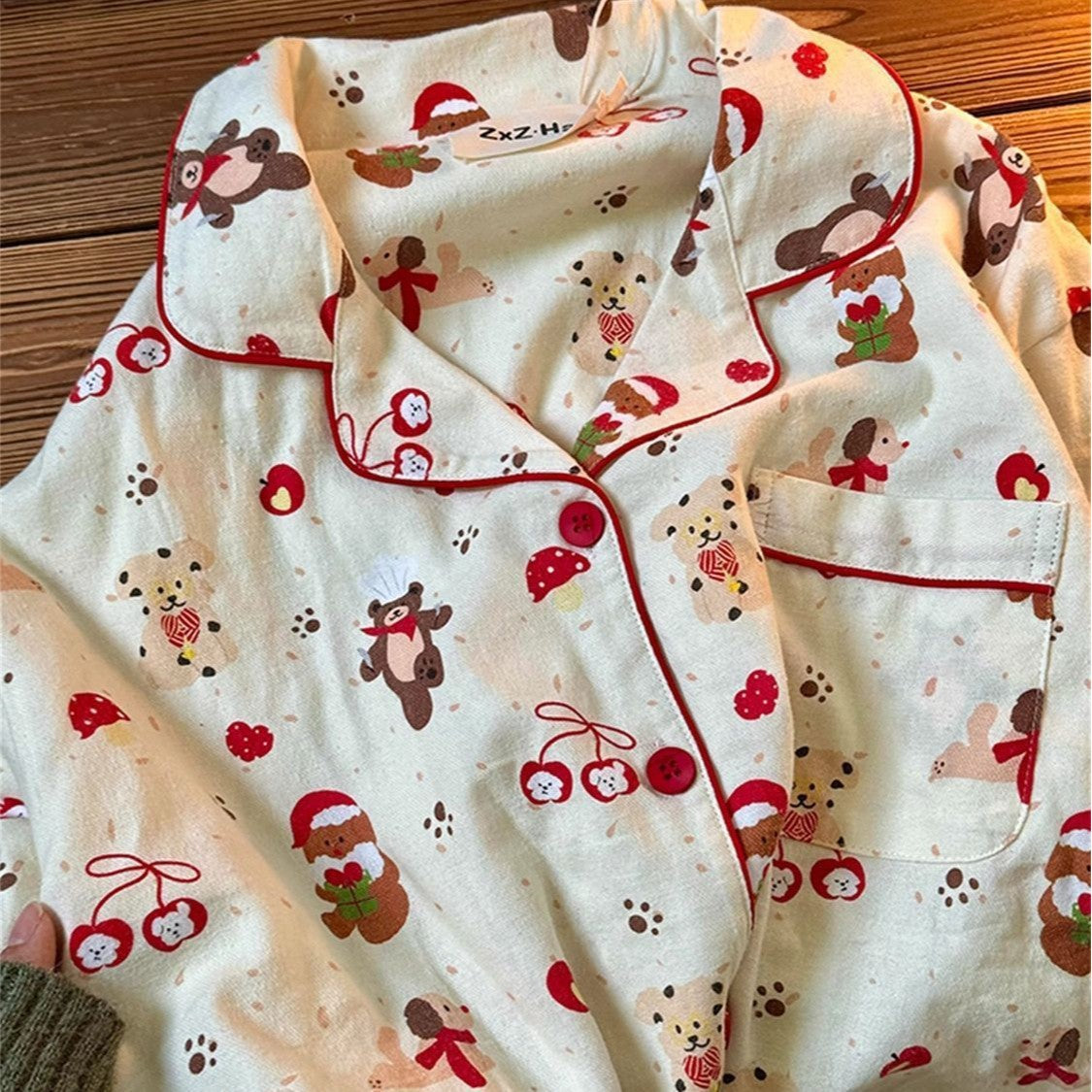 Womens Christmas Bear Print Pajama Set