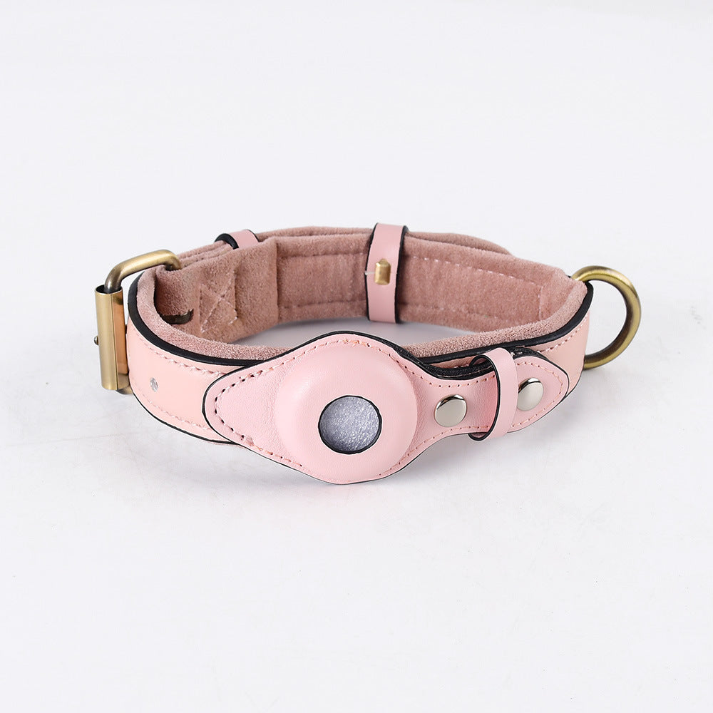 Adjustable Suede Dog Collar with Tracker Holder